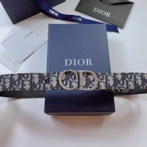 Dior Oblique Jacquard and Grained Calfskin 35 MM Belt Blue