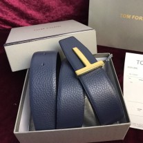 Tom Ford Reversible T Buckle Leather Belt Blue