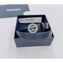 Chanel CC Logo Black Quilting Leather Belt 30MM Lambskin Platinum Buckle