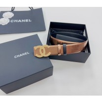 Chanel CC Logo Leather Belt Calfskin Shiny Brown