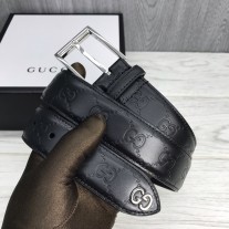 Gucci Signature Leather Belt Square Silver Buckle 34mm