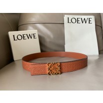 Loewe Reversible Women Embossed Anagram Leather Belt 32mm Apricot