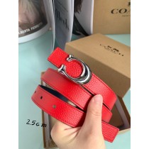 Coach Sculpted C Red Pebbled Leather Belt 25MM Silver Buckle