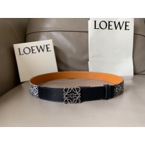 Loewe Unisex Embossed Canvas Calf Belt 32mm Black