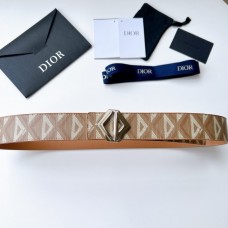 Dior CD Diamond Canvas Reversible Belt w CD Diamond Buckle 40 MM Coffee
