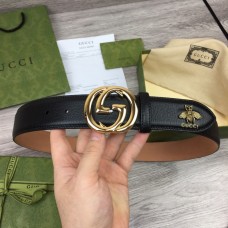 Gucci GG Buckle Leather Belt with Bee Black