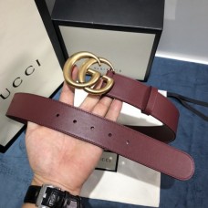 Gucci Leather belt with Double G buckle 400593 Burgundy