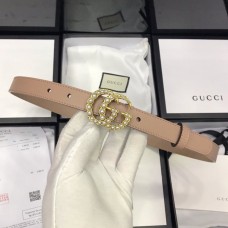 Gucci skinny belts for women with Double G buckle Pearl Pink