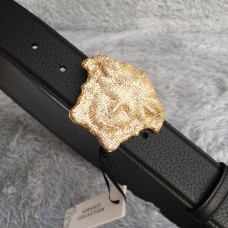 Versace 3D Medusa Diamond Togo Leather belt Black Gold
