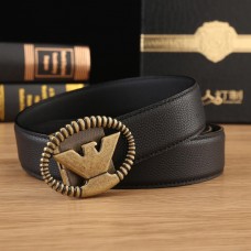 Armani Men Grained Calfskin Leather Belt 35mm Logo Engraved Steel Buckle