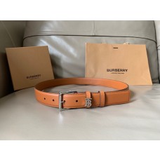 Buberry Leather Belt 30MM Silver TB Buckle Orange