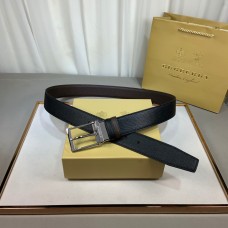 Burberry Double Used Men Leather Belt 34mm Black Coffee