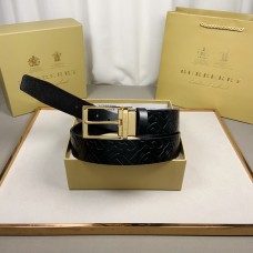 Burberry Embossed Men Leather Belt 35mm Calfskin Black Gold Silver Buckle