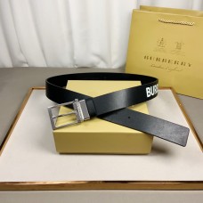 Burberry KINGDOM Embossed Men Leather Belt 35mm Calfskin Black Gold Silver Buckle