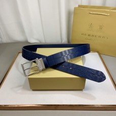 Burberry Men Leather Embossed Equestrian Belt Double Sides 35mm Square Buckle Blue