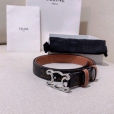 Celine Border Triomphe Belt Triomphe Canvas and Calfskin Silver Buckle