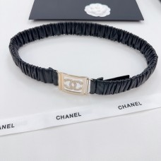 Chanel CC Black Elastic Leather Belt Gold Buckle