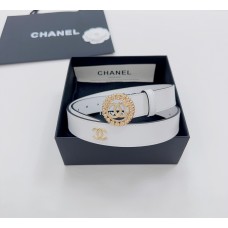Chanel CC Logo Leather Belt 30MM Lambskin White