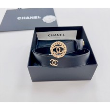 Chanel CC Logo Leather Belt 30MM Lambskin Black