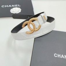 Chanel CC Logo Quilting Leather Belt 30MM Calfskin White