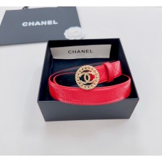 Chanel CC Logo Quilting Leather Belt 30MM Lambskin Red