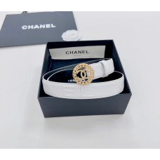 Chanel CC Logo Quilting Leather Belt 30MM Lambskin White