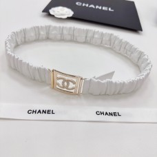 Chanel CC White Elastic Leather Belt Gold Buckle