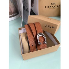 Coach Sculpted C Brown Pebbled Leather Belt 25MM Silver Buckle