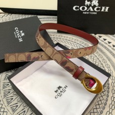 Coach Sculpted C Buckle Cut To Size Reversible Belt 25MM Tan Red