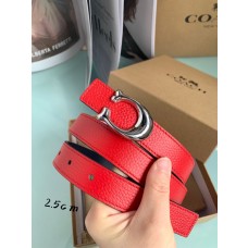 Coach Sculpted C Red Pebbled Leather Belt 25MM Silver Buckle