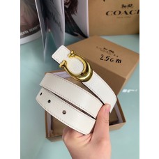 Coach Sculpted C White Pebbled Leather Belt 25MM Gold Buckle