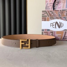 Fendi FF Embossed Leather Belt 35MM Chocolate