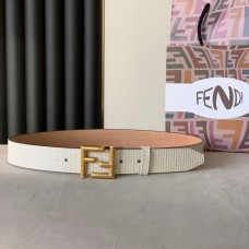 Fendi FF Embossed Leather Belt 35MM White