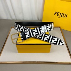 Fendi FF Printed Men Leather Belt 40mm Black White