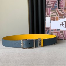 Fendi Pebbled Leather Belt 35MM Navy Yellow