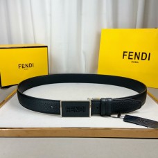 Fendi Reversible Men Leather Belt 34mm Grained Calfskin Black