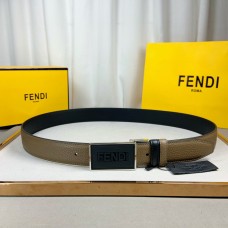 Fendi Reversible Men Leather Belt 34mm Grained Calfskin Coffee