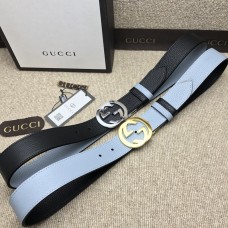 Gucci Black Blue Leather Belt Double Use 34mm