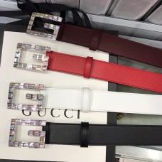 Gucci Crystal Women Leather Belt 35mm Black White Red Burgundy