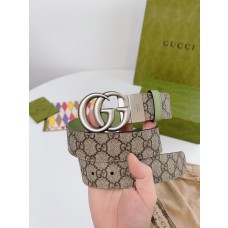 Gucci GG Supreme Interlocking Leather Belt 37MM Silver Buckle