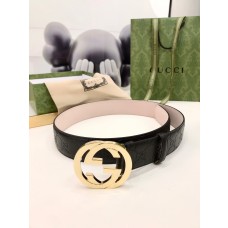 Gucci Interlocking GG Embossed Leather Belt 40MM Gold Buckle