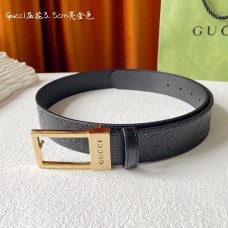 Gucci Leather Belt GG Embossed 35MM Gold Buckle