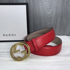 Gucci Leather Belt Red Calfskin 38mm Double G Red Silver Gold Buckle