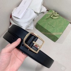 Gucci Leather Belt Square Buckle Black Gold Silver