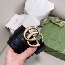 Gucci Logo Embossed Calfskin Leather Belt 40MM Gold Buckle