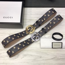 Gucci Paneled Nubuck Leather Belt 38mm Black Bee Modify