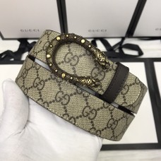 Gucci Signature Leather Belt 35mm Beige Black Dragon Buckle