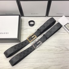 Gucci Signature Leather Belt 35mm Black Beige Square Buckle