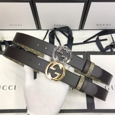 Gucci Signature Leather Belt G Black Beige Doule Use 35mm Silver Buckle