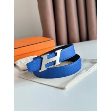 Hermes H Buckle 32mm Epsom Leather Belt Blue